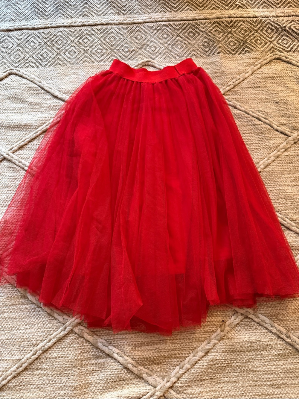 Red Tulle Midi Skirt XS